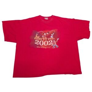 Vintage 2002 Walt Disney World Park Tshirt Men 4XL Y2K Red Oversized Souvenir